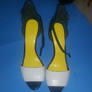 White and Black High Heel Sandals